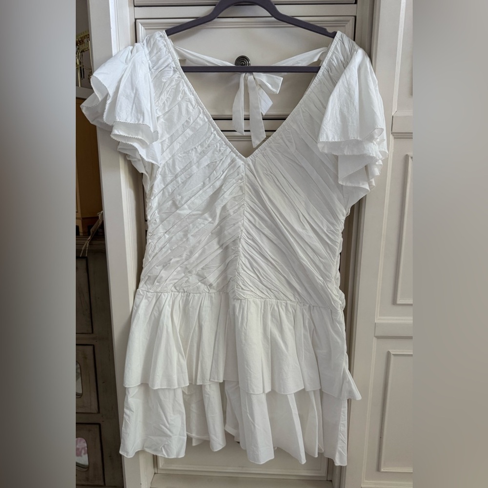 Women's White Mini Dress with Ruffle Details